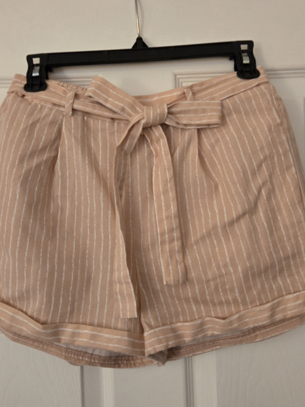 Sienna Sky Striped Tie-Waist Women's Shorts in Light Blush
